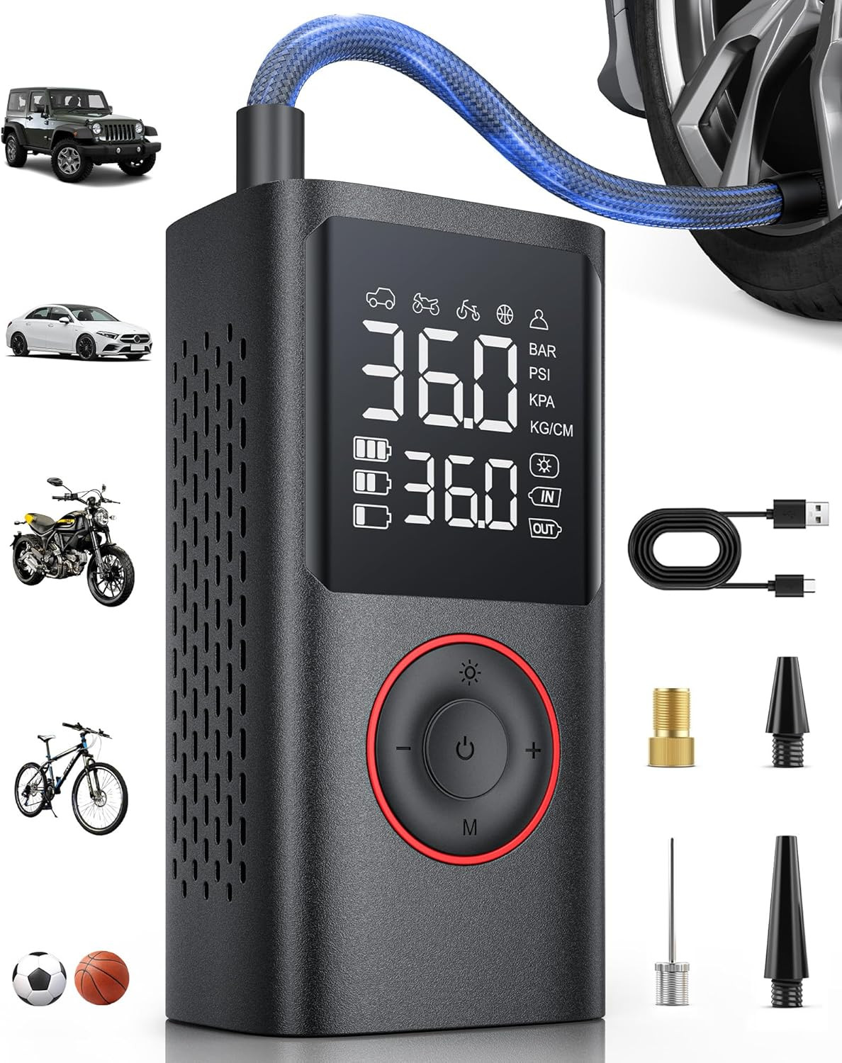 Compressore Aria Portatile Auto – Mini Pompa Elettrica per Bicicletta, Gonfiator