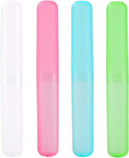 4Pcs Plastic Toothbrush Case Travel Cover Holder Storage Pink, Blue, Green a...