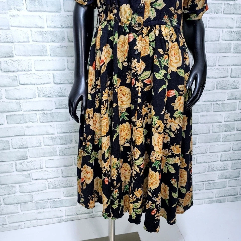 Vintage 90s Together! 6 Black Yellow Floral Midi Cottagecore Prairie Grunge - Image 4 of 4