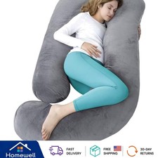 60 Inch U Shaped Pregnancy Pillow - Velvet Comfort for Moms in Dark Grey