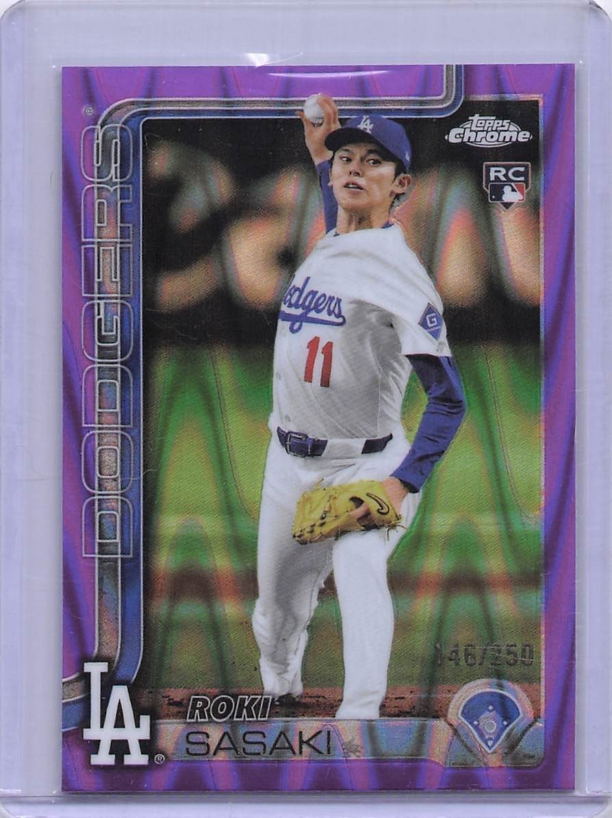 Roki Sasaki Rc 2025 Topps Chrome 217 Purple wave Refractor 146/250 Dodgers