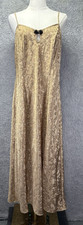 Vtg Delicates Satin Maxi Nightgown Womens M Gold Damask Jacquard Brocade Gown