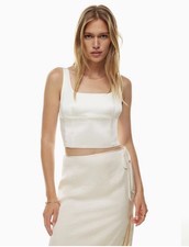 Aritzia Wilfred Shine Satin Bustier Cropped Top XS CREAM BIRCH IVORY WHITE OFF
