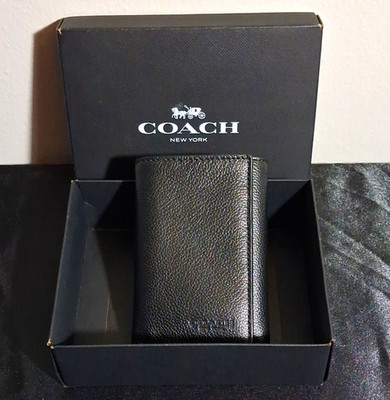 Coach New York Men's Black Bifold Wallet, Solid Logo, Credit Card Slots