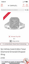 H. Samuel 9ct White Gold 0.50ct Diamond Emerald-Shaped Ring - Size O