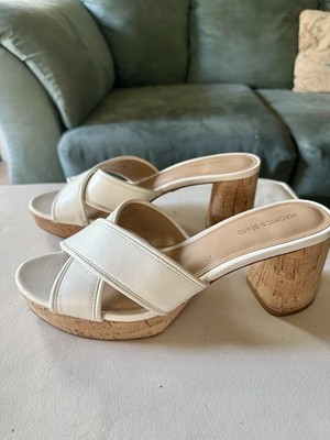 Veronica Beard Womens 9.5M Dory Sandals White Leather Cork Platform Heel Slide
