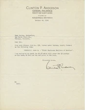 Clinton P ANDERSON / Typed Note Signed