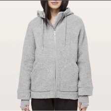 Lululemon So Sherpa Hooded Jacket Fleece Heathered Silver Spoon Full Zip Size 6