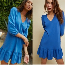 Nation LTD Danika Flounce Dress Size Medium Workman Blue Cotton