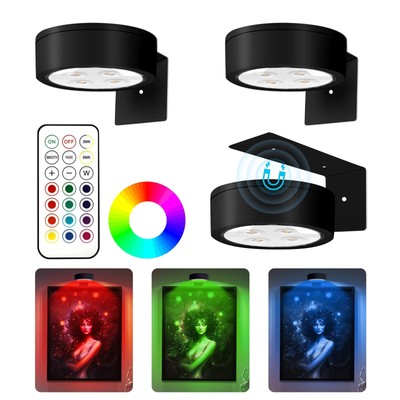 3Pcs Picture Lights for Wall 13 RGB Color Magnetic Led Art Display Light for ...