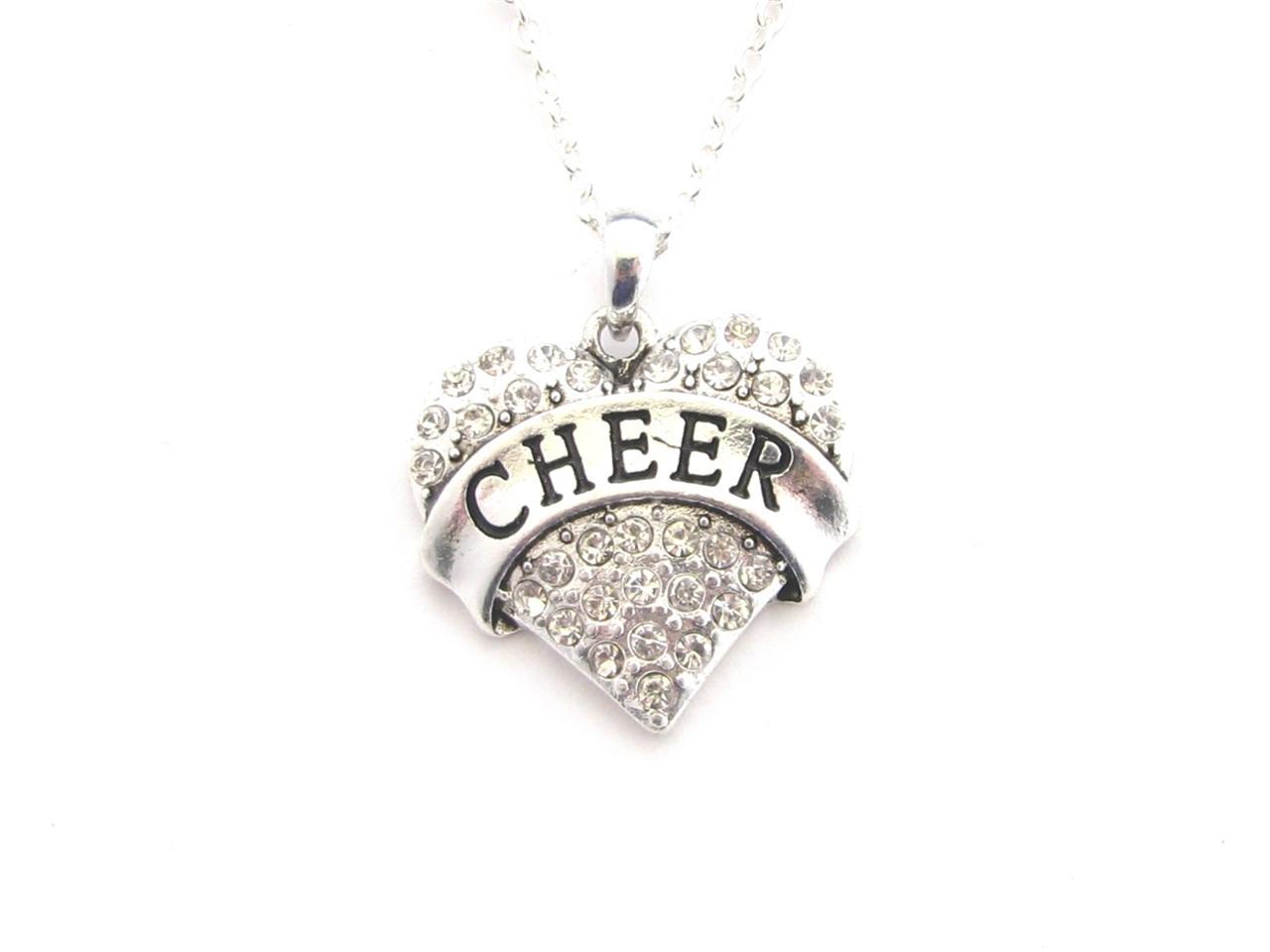 Cheer Cheerleading Silver Chain Necklace Clear Crystal Heart Jewelry eBay