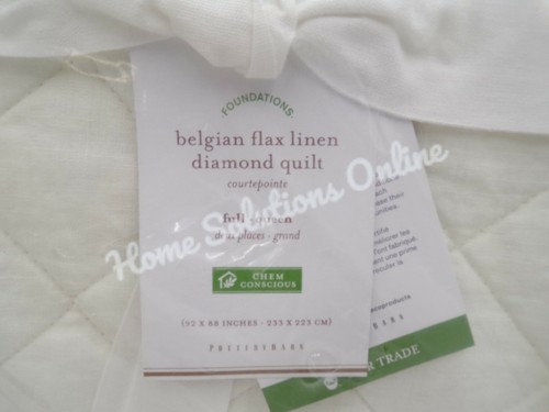 Pottery Barn Belgian Diamond Queen Quilt w/ 2 Standard Shams Classic Ivory 9997Z - Picture 2 of 5