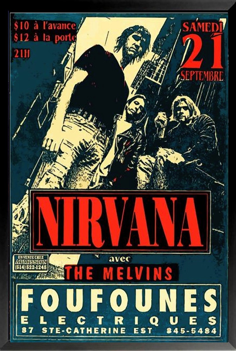 FRAMED NIRVANA French Promo Poster. 24x36 inch Rock and Roll