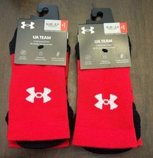 Under Armour Socks Red UA Team Cushioned Crew Logo Youth M 13.5K-4.5 2 PACKS