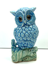Vintage Bradley Exclusives Japan Blue Owl Coin Bank Piggy Bank 6.5" Tall