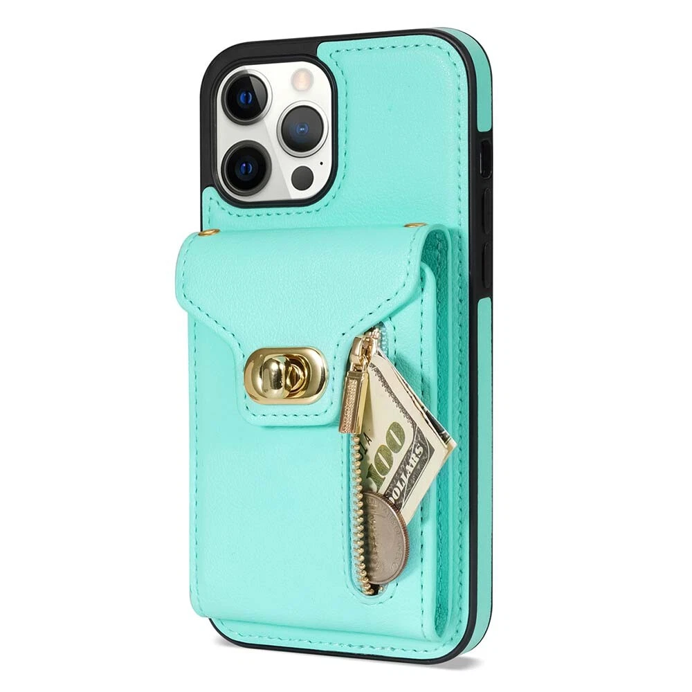 Leather Phone Wallet Case for iPhone 15 Pro Max 14 13 12 with Crossbody Strap