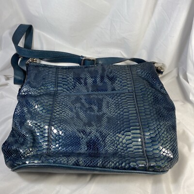 Brighton Navy Teal Blue Python Snakeskin Snake Patent Leather