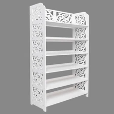 LEADZM Wood-plastic Board Six Tiers Carved Shoe Rack White B