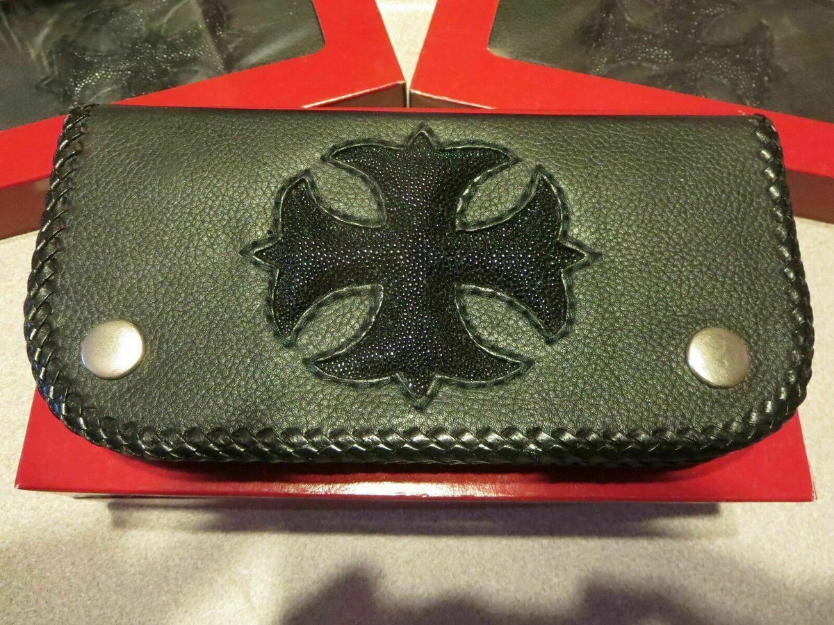小物 CANVAS - IRONCROSS WALLET Genuine Stingray & Leather Hand-Braided Biker Wallet - Iron