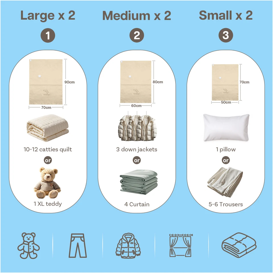 Robuste Vakuumbeutel für Kleidung & Reisen – 6er Pack – mit Handpumpe – Braun - Bild 4 von 4