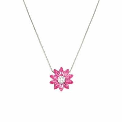 Halskette mit Anhänger Lotus Rose rosa österreichischer Kristall silberfarben