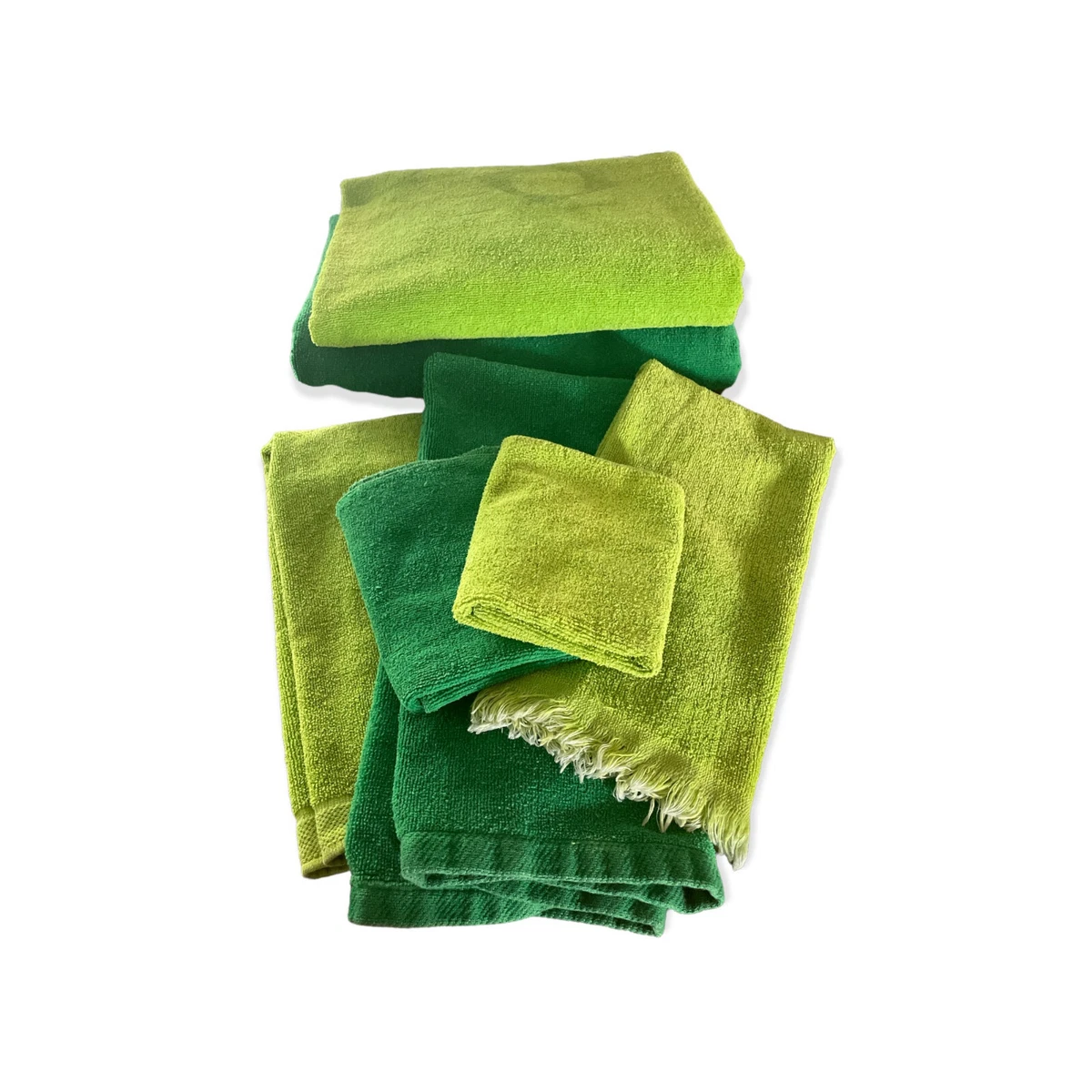 Vintage 70s Lot 7 Cannon & Fieldcrest Bath Towels Hand Towels Wash Cloths  Green