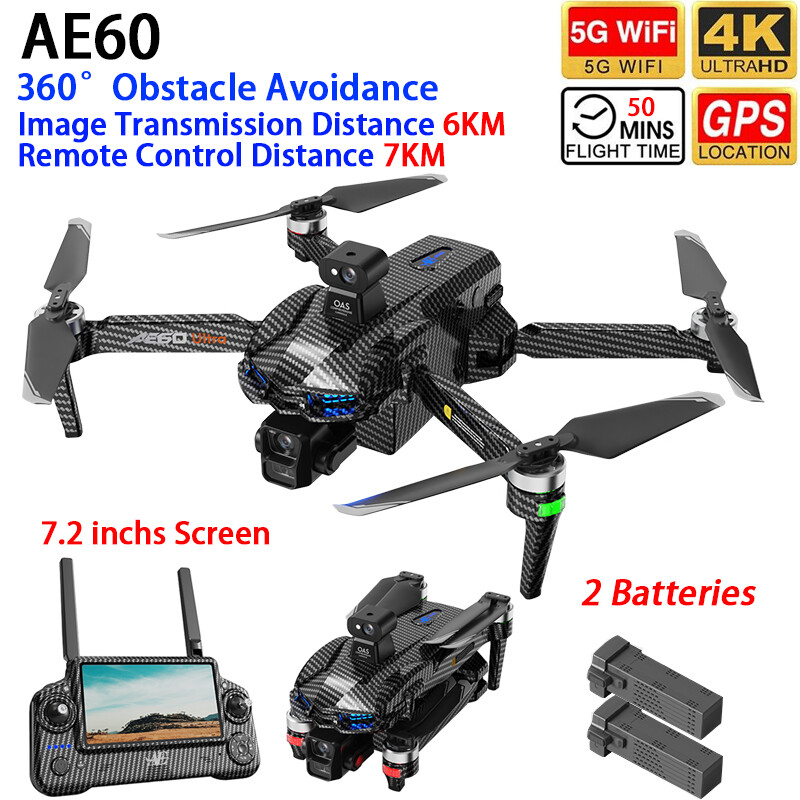 AE60 Ultra Drone GPS 7KM 3-axis Gimbal 4K Camera Obstacle Avoidance 2 Battery