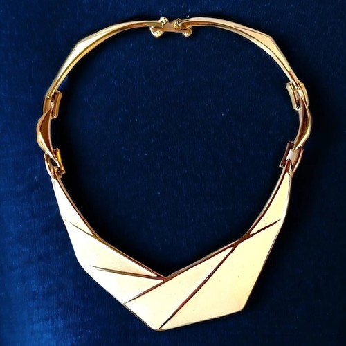 Monet goldfarben Halsband Halskette 18" Modernist Geometrisch Statement Vintage - Bild 6 von 9