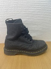 Dr. Martens 1460 Pascal Womens 6 Black Leather Glitter Lace Up Mid 8 Eye Bootie