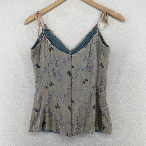 TREE Top S Cami Silk Gauze Floral Butterfly V-Neck Back Zip Y2K Gothic Gray - Picture 2 of 13