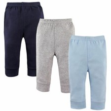 Luvable Friends Tapered Ankle Pants, 3-Pack, Blue and Gray