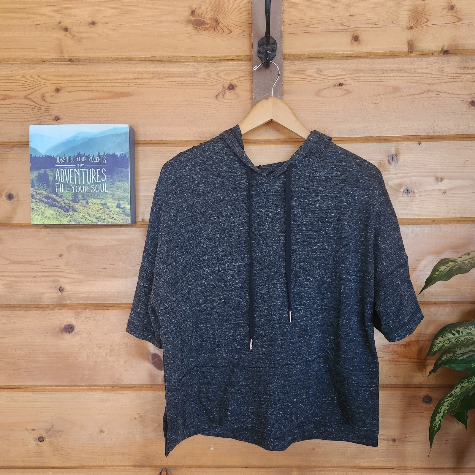 Calia by Carrie Underwood Effortless Heather Gray Cropped Hoodie Top Sz Large