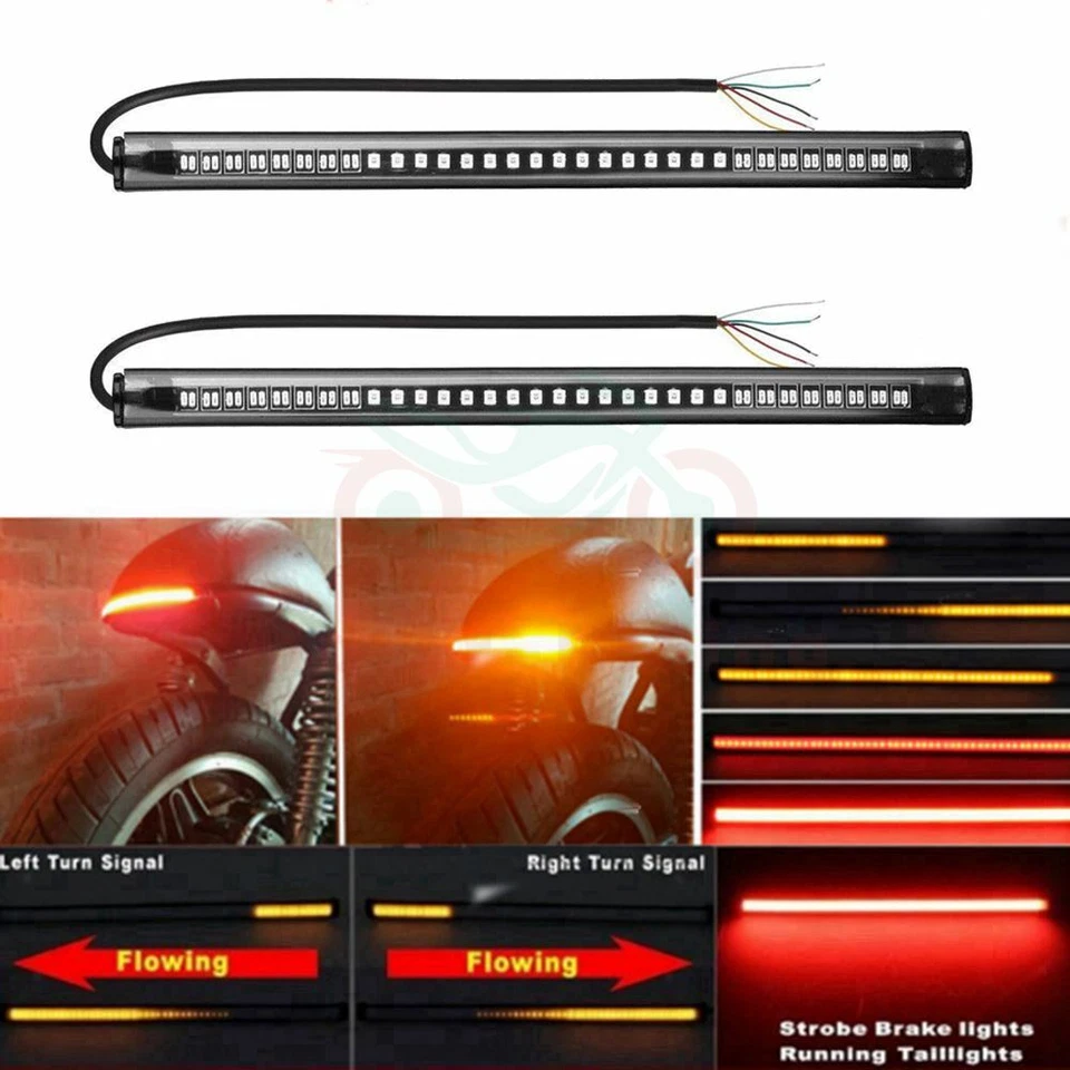 2pcs Rear Flexible 48LED Strip Motorcycle Tail Brake Turn Signal Running Lights - Image 2 of 4