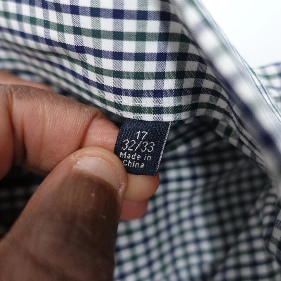 Camisa social masculina Nautica 17 32/33 azul branca xadrez sem ferro manga longa formal - Imagem 4 de 4