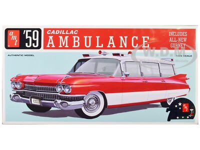 #ad SKILL 2 MODEL KIT 1959 CADILLAC AMBULANCE W GURNEY 1 25 SCALE BY AMT AMT1395 $39.89