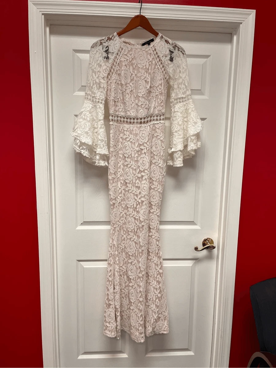 Ricarica White Lace Boho Romantic Mermaid Tail Maxi Dress sz 12