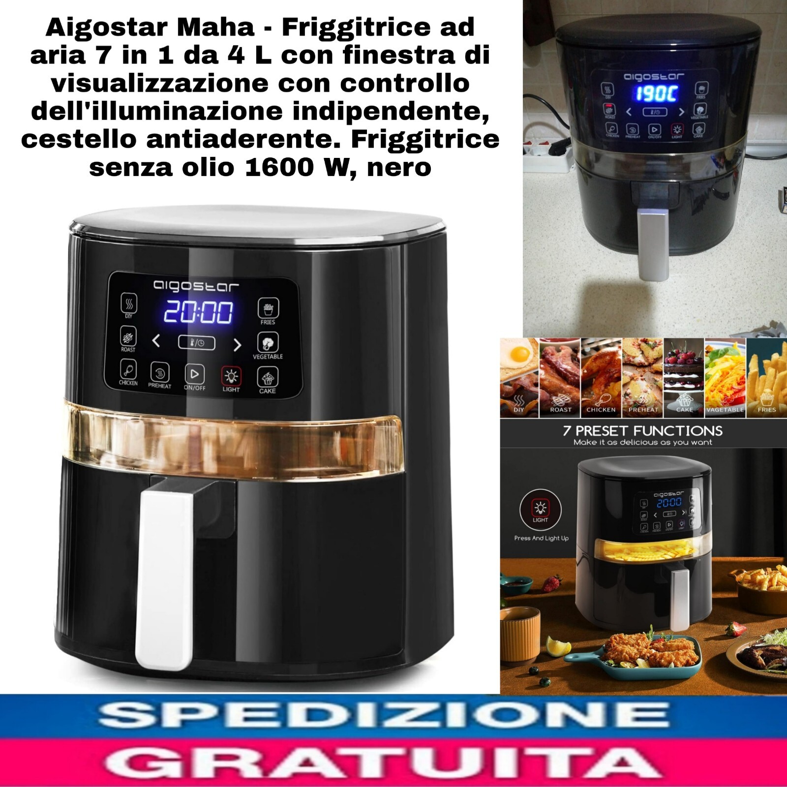 Friggitrice ad Aria 4L con Finestra 1600W | Cucina Sana e Croccante