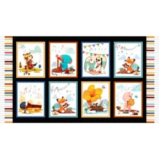 Happy Harmony Musicians Animals Cotton Fabric Michael Miller Panel 23 By 44