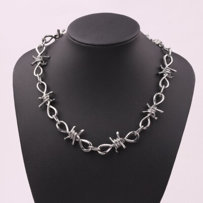 Jewelry High Quality Silver Thick Barbed Wire Brambles Choker Necklace 1-181