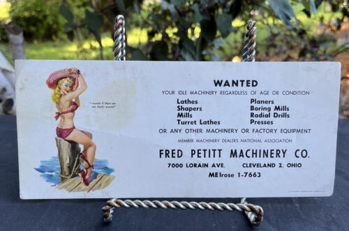Vintage Risqué Pin Up Pinup Ink Blotter - Fred Petitt Machinery Cleveland Ohio - Afbeelding 1 van 8