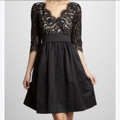Eliza J Lace & Faille Black Dress Fit & Flare Cocktail 3/4 Sleeve Size 4 |  eBay