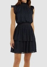 BCX Women's Juniors' Blue Metallic Striped Swiss Dot Smocked Dress Size M