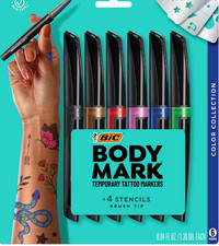 BIC BodyMark Multicolor Temporary Tattoo Markers Pack of 6 Skin Safe Fun Art