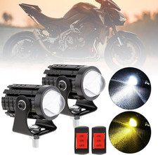 2Pcs 32W LED Motorcycle Headlight with Switch, Yellow White Dual Color Hi/Lo Bea
