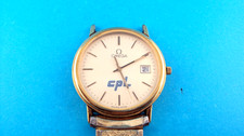 VTG MEN'S OMEGA 1420 QUARTZ AWARD WATCH FOR REPAIR--"CPL" LOGO--G. PLATED-REPAIR