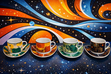 Space Age / Pop Art Espresso Cup Set – Fine Master Porcelain – 4 Cups & Saucers
