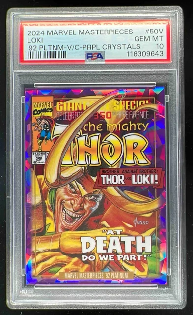 2024 UD Marvel Masterpieces '92 Platinum Cover Purple Crystals Loki /25 PSA 10