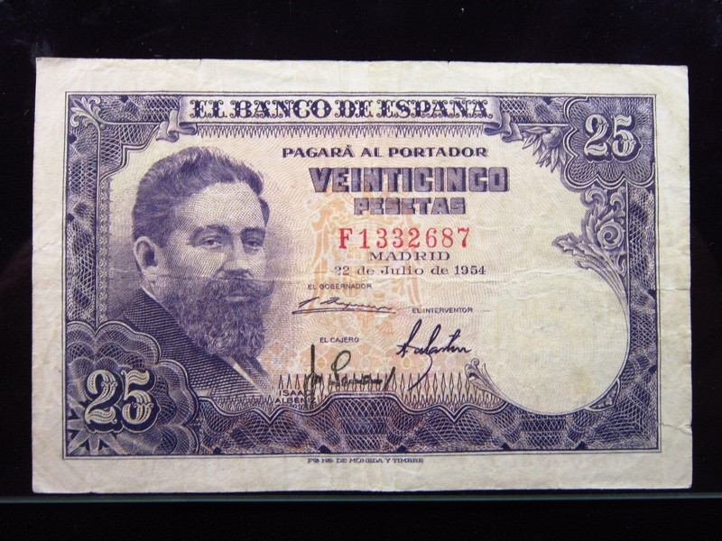 Spain 25 Pesetas 1954 Banco de España Banknote Money i4c2687