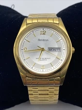 Armitron Gold Tone Day/Date Display Wristwatch 20/1070 - New Battery