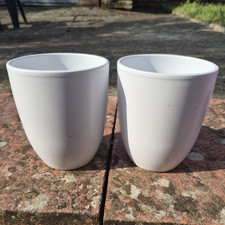 Set of 2 White Glazed Ceramic Round Plant Pots Small 13 cm x 15 cm x 8 cm